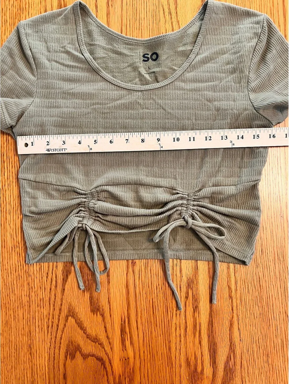 SO Women's Ribbed Crop Top with Drawstring Detail, Size Large